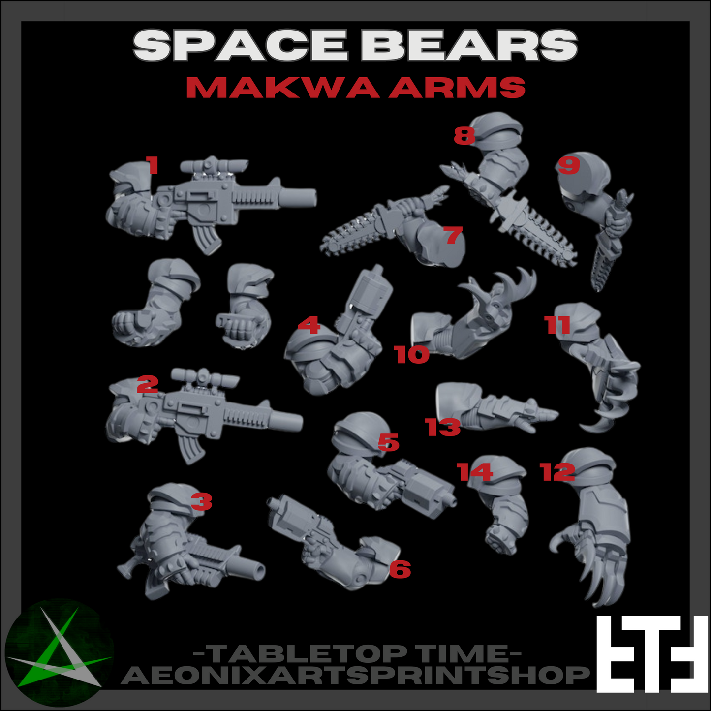 Makwa Marines Squad | Space Bears (10) - MKX Prime Brothers - Tabletop Time - 3d Printed Mini Marines