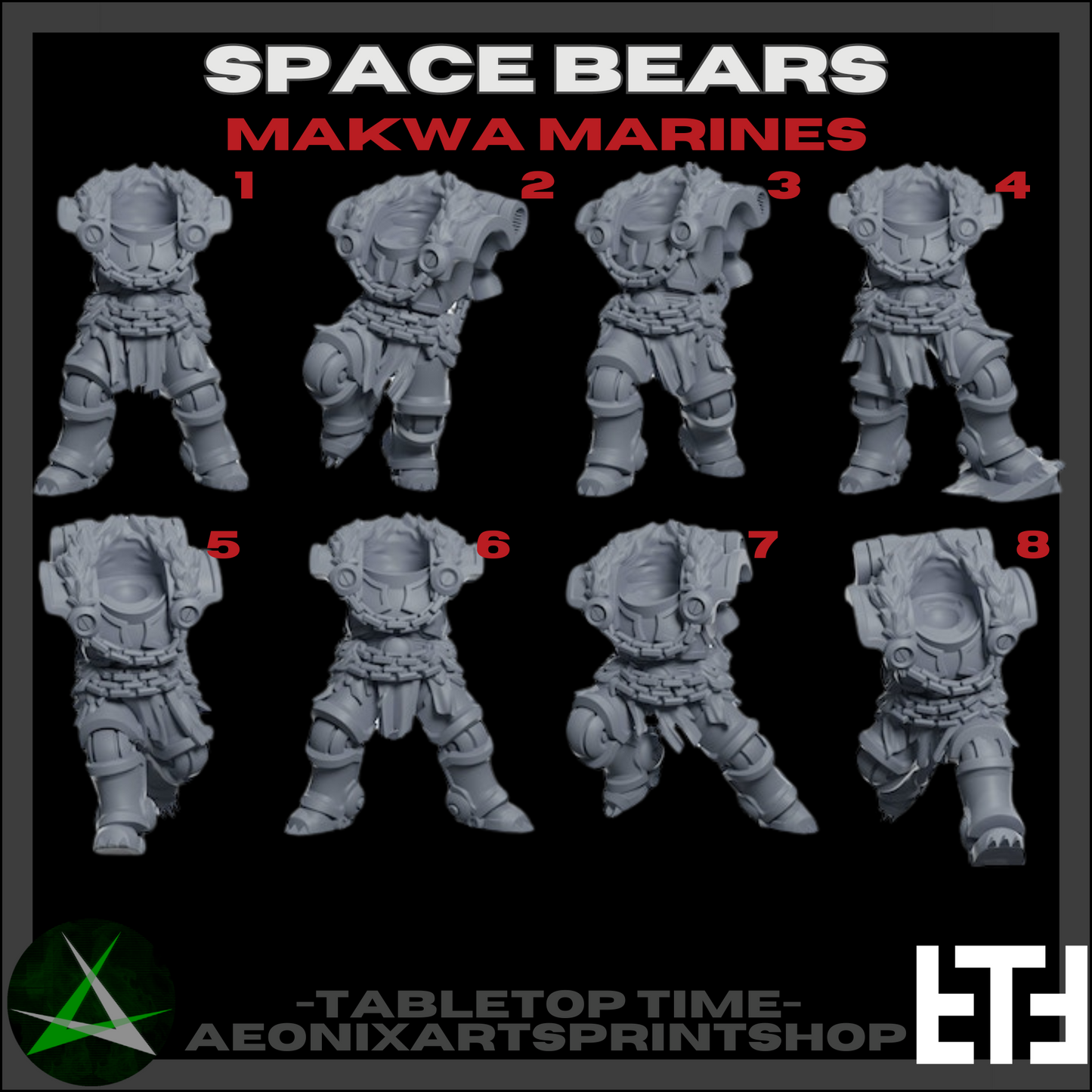 Makwa Marines Squad | Space Bears (10) - MKX Prime Brothers - Tabletop Time - 3d Printed Mini Marines
