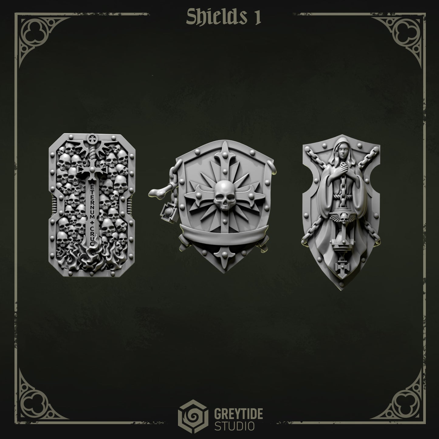 Shields 1 Eternal Pilgrims | (3) - Battle Brothers - Greytide - Miniatures