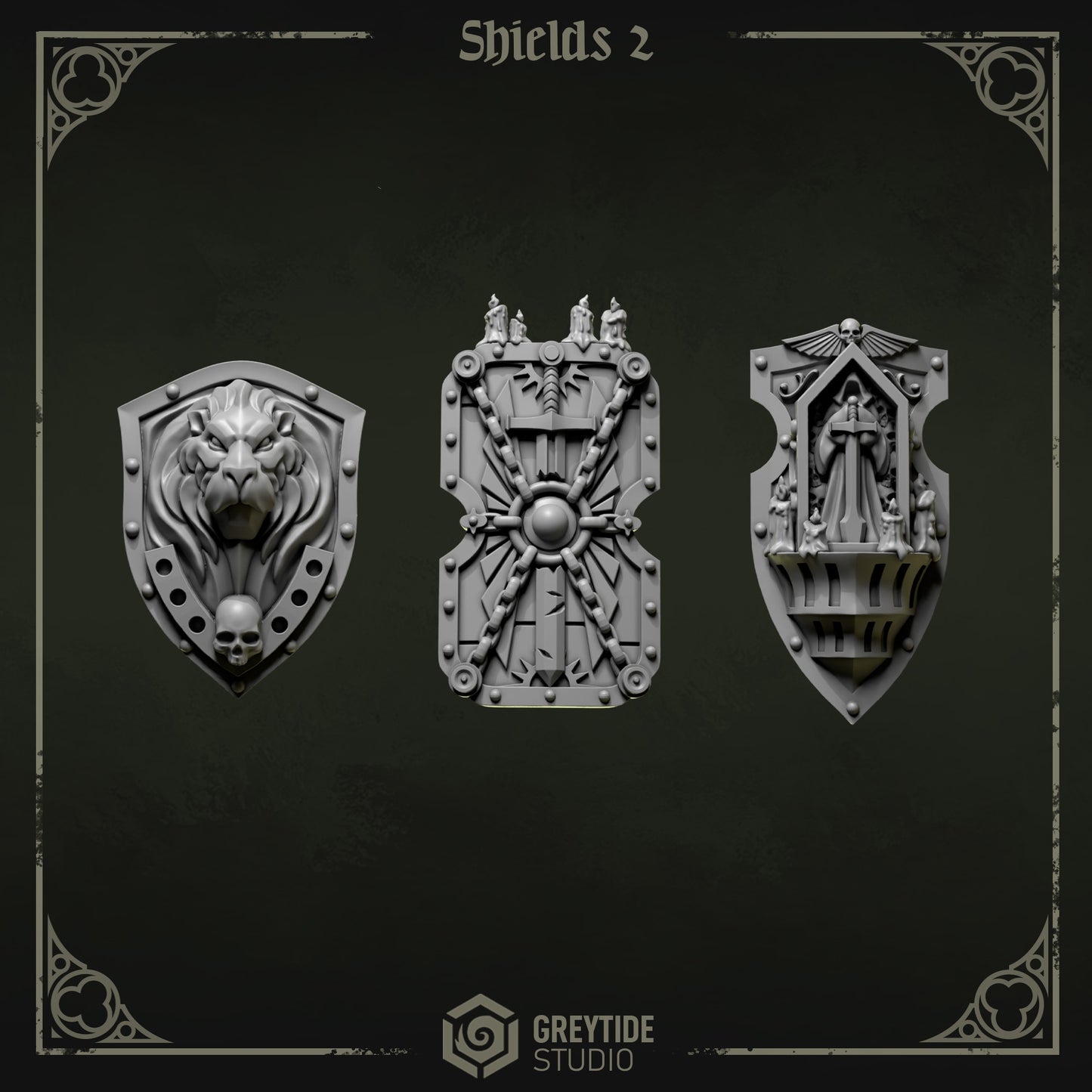 Shields 2 Eternal Pilgrims | (3) - Battle Brothers - Greytide - Miniatures