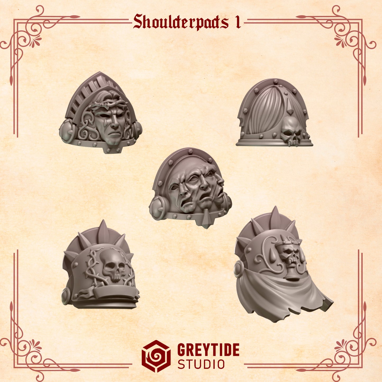Shoulders 1 Crimson Lords | (5) - Battle Brothers - Greytide - Miniatures