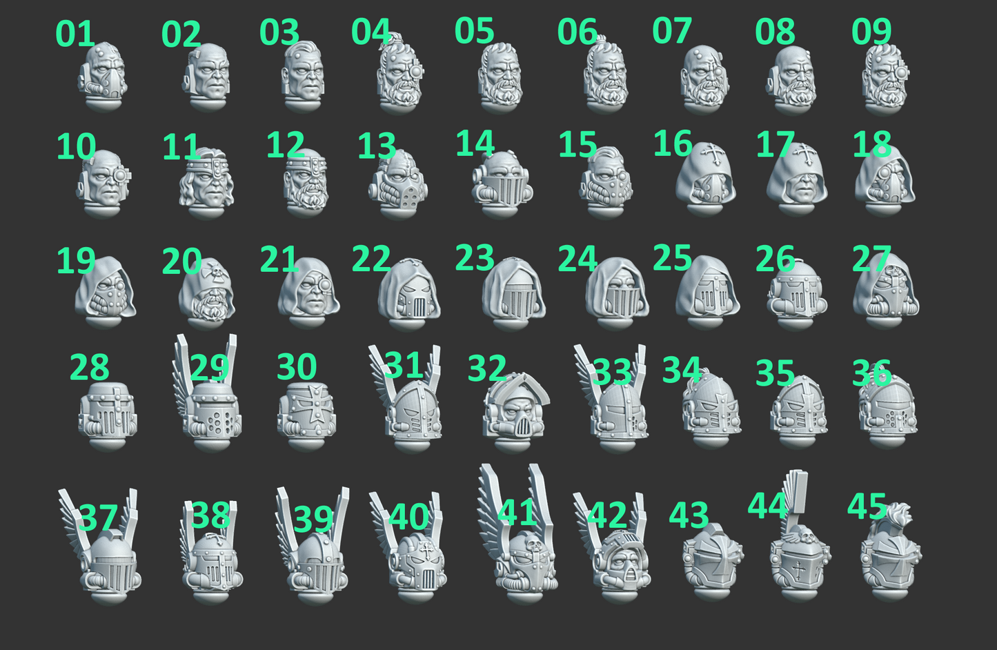Heads and Helmets - Eternal Pilgrim Upgrade Bits - Battle Brothers - Greytide - 3d Printed Mini Marines