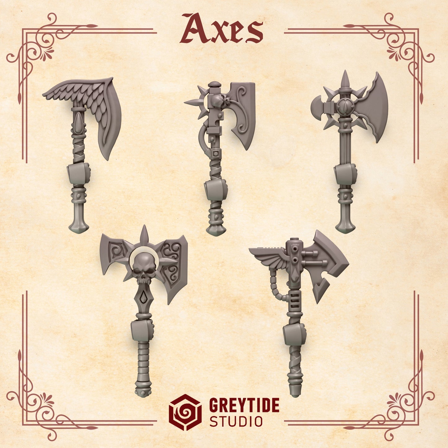 Axes Crimson Lords | (5) - Battle Brothers - Greytide - Miniatures