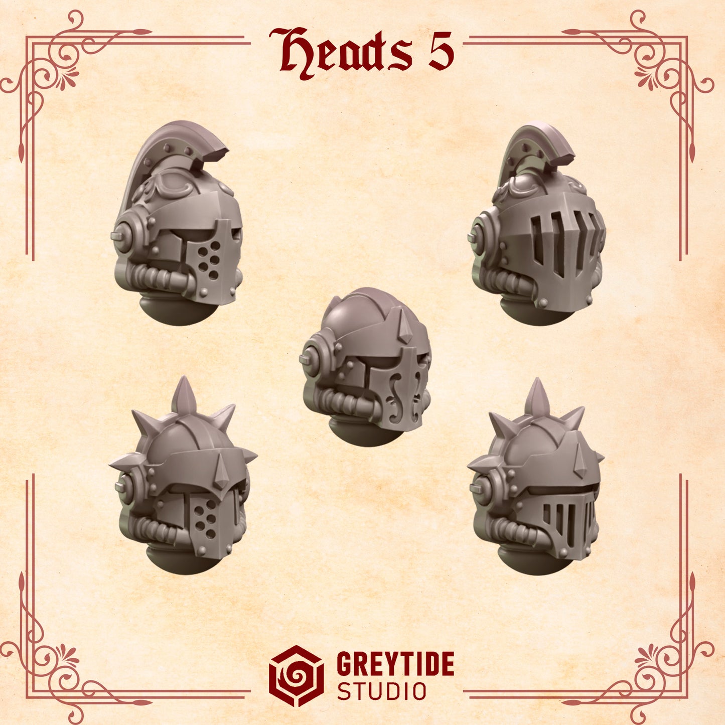 Heads 5 Crimson Lords | (5) - Battle Brothers - Greytide - Miniatures