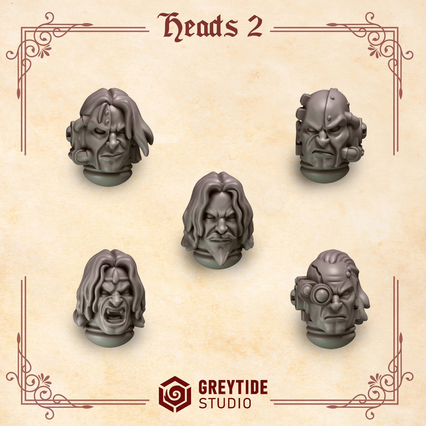 Heads 2 Crimson Lords | (5) - Battle Brothers - Greytide - Miniatures