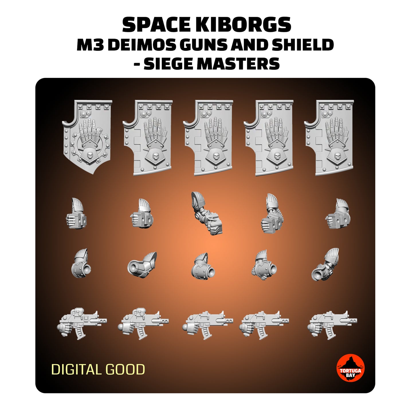 M3 Cyborg Deimos Guns and Siege Shields | Galaxy Marines Bits (10) - MKIII Battle Brothers - Tortugabay - 3D Printed Mini Marines