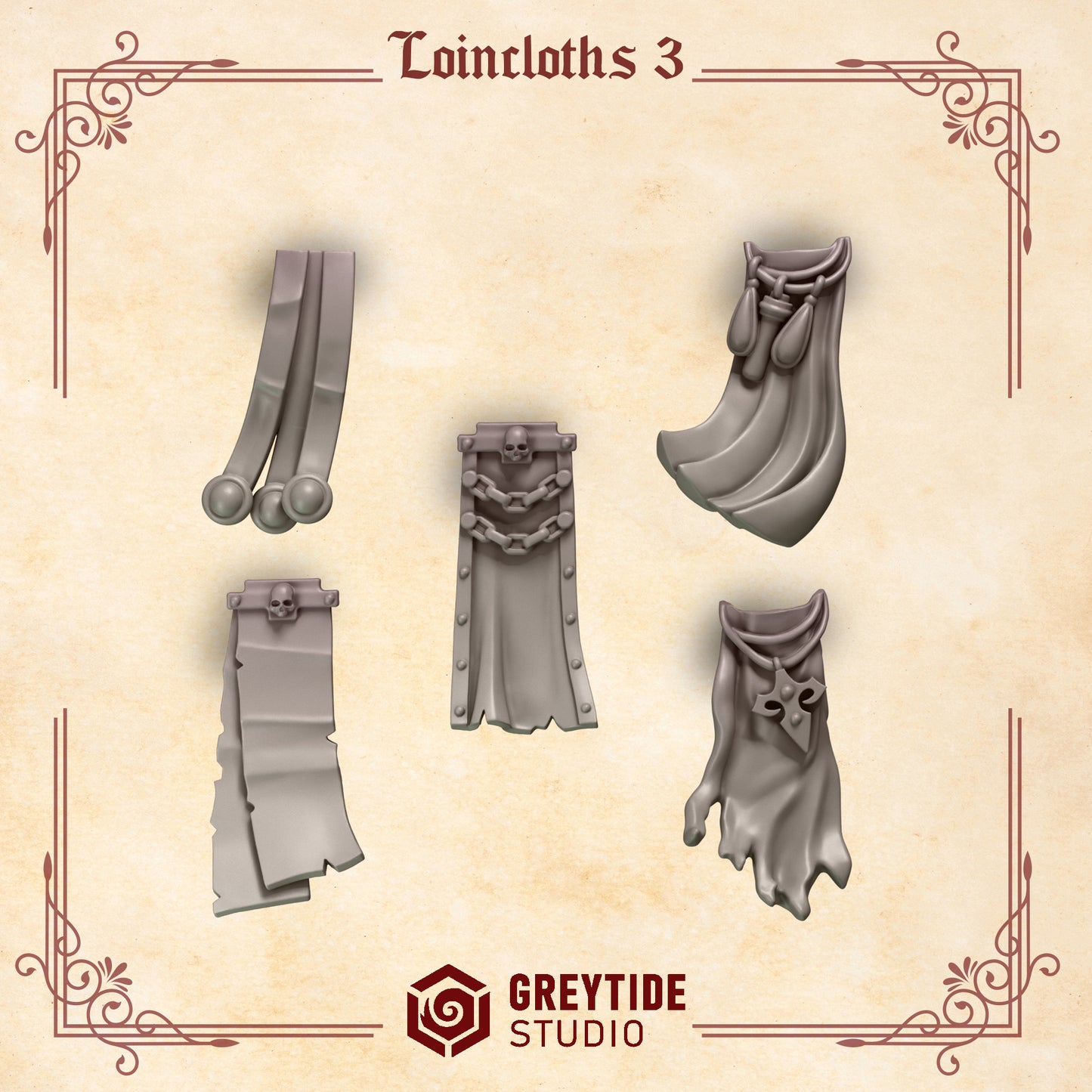 Loincloths 3 Crimson Lords | (5) - Battle Brothers - Greytide - Miniatures