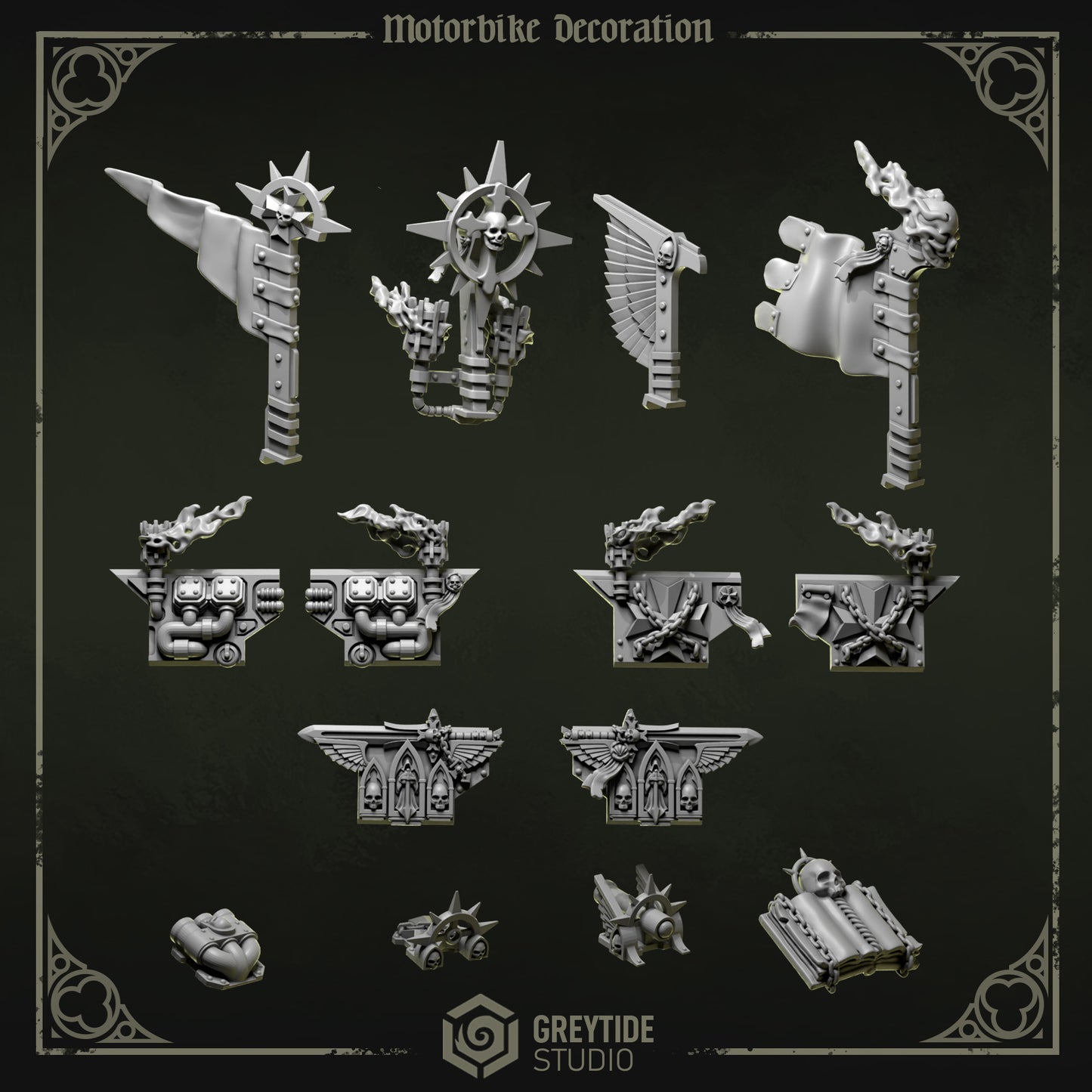 Motorbike Decorations Eternal Pilgrims/Crusaders | (2) - Battle Brothers - Greytide - Miniatures