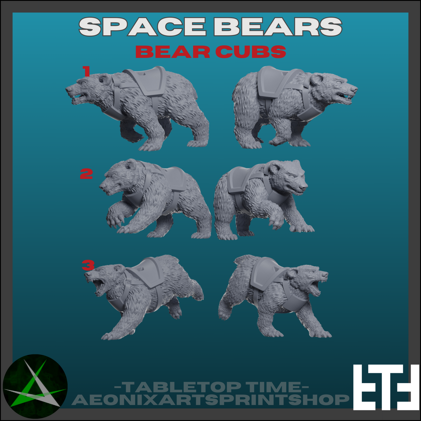 Bear Cubs Pack | Space Bears (7) - MKX Prime Brothers - Tabletop Time - 3D Printed Mini Marines