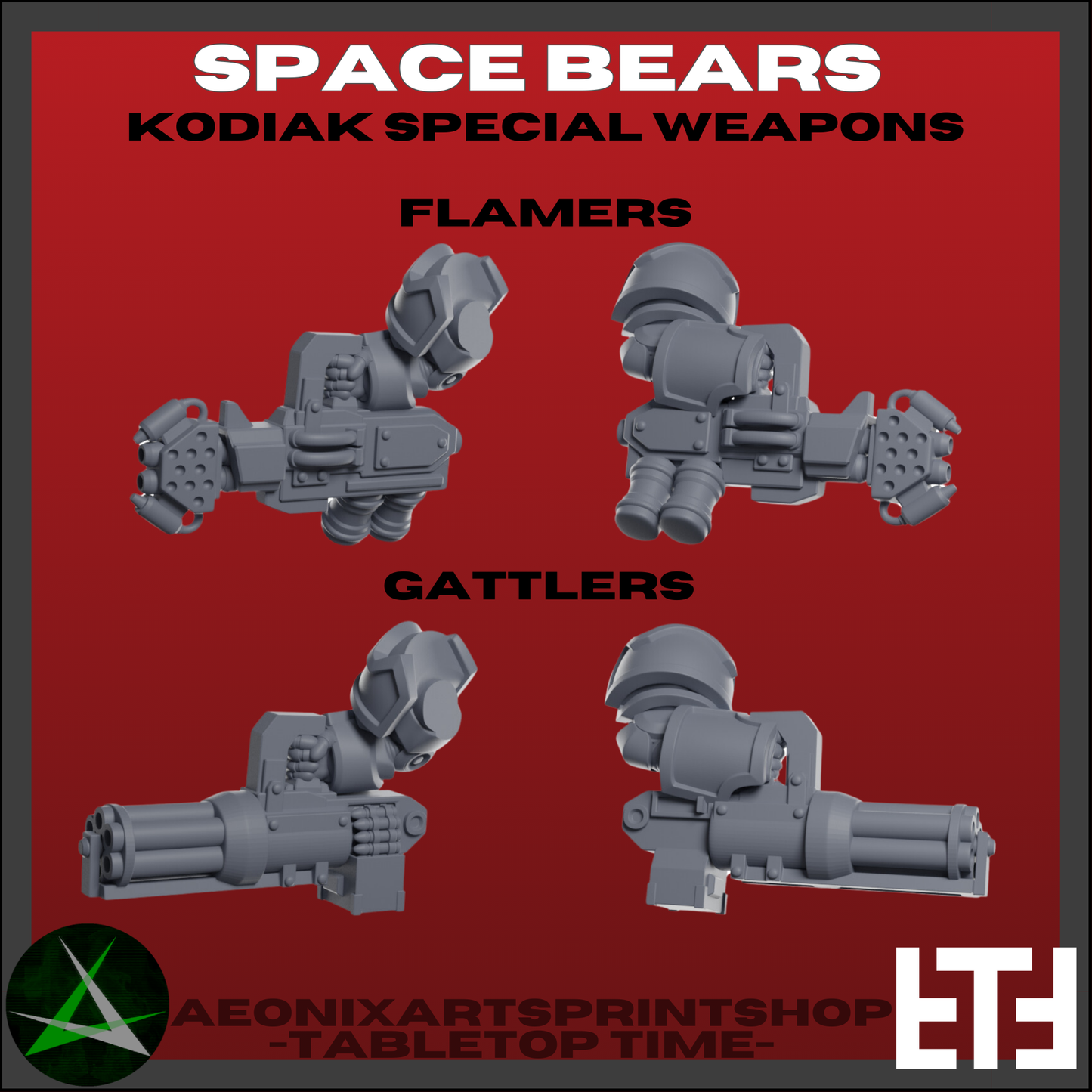 Kodiaks Exterminators | Space Bears (3) - MKX Prime Brothers - Tabletop Time - 3D Printed Mini Marines