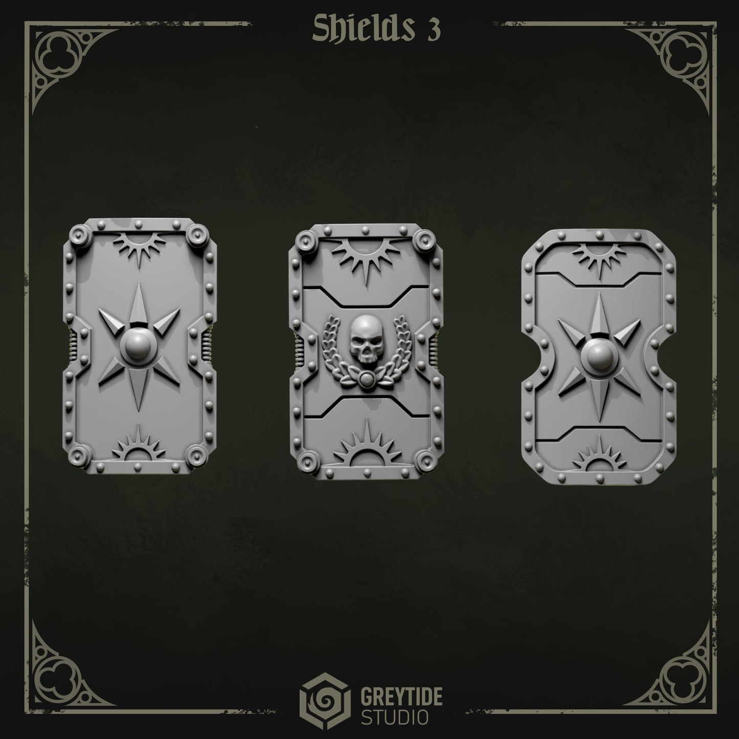 Shields 3 Eternal Pilgrims | (3) - Battle Brothers - Greytide - Miniatures