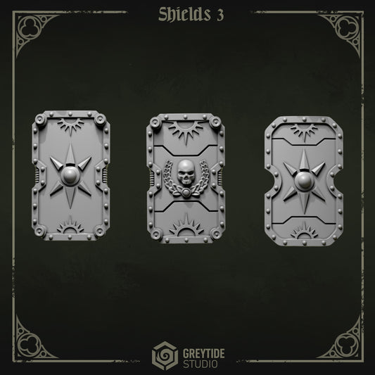 Shields 3 Eternal Pilgrims | (3) - Battle Brothers - Greytide - Miniatures