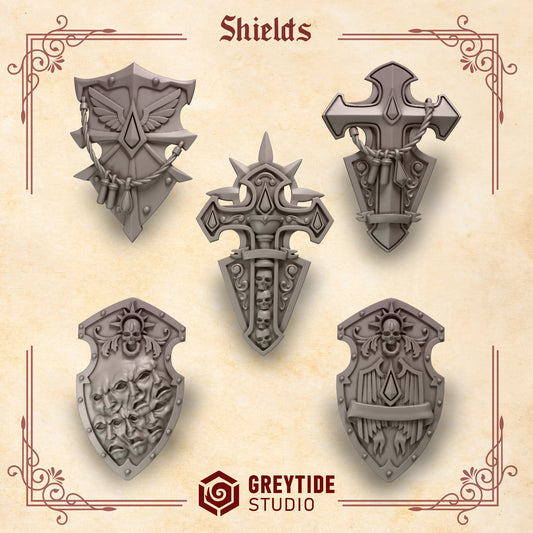Shields Crimson Lords | (5) - Battle Brothers - Greytide - Miniatures