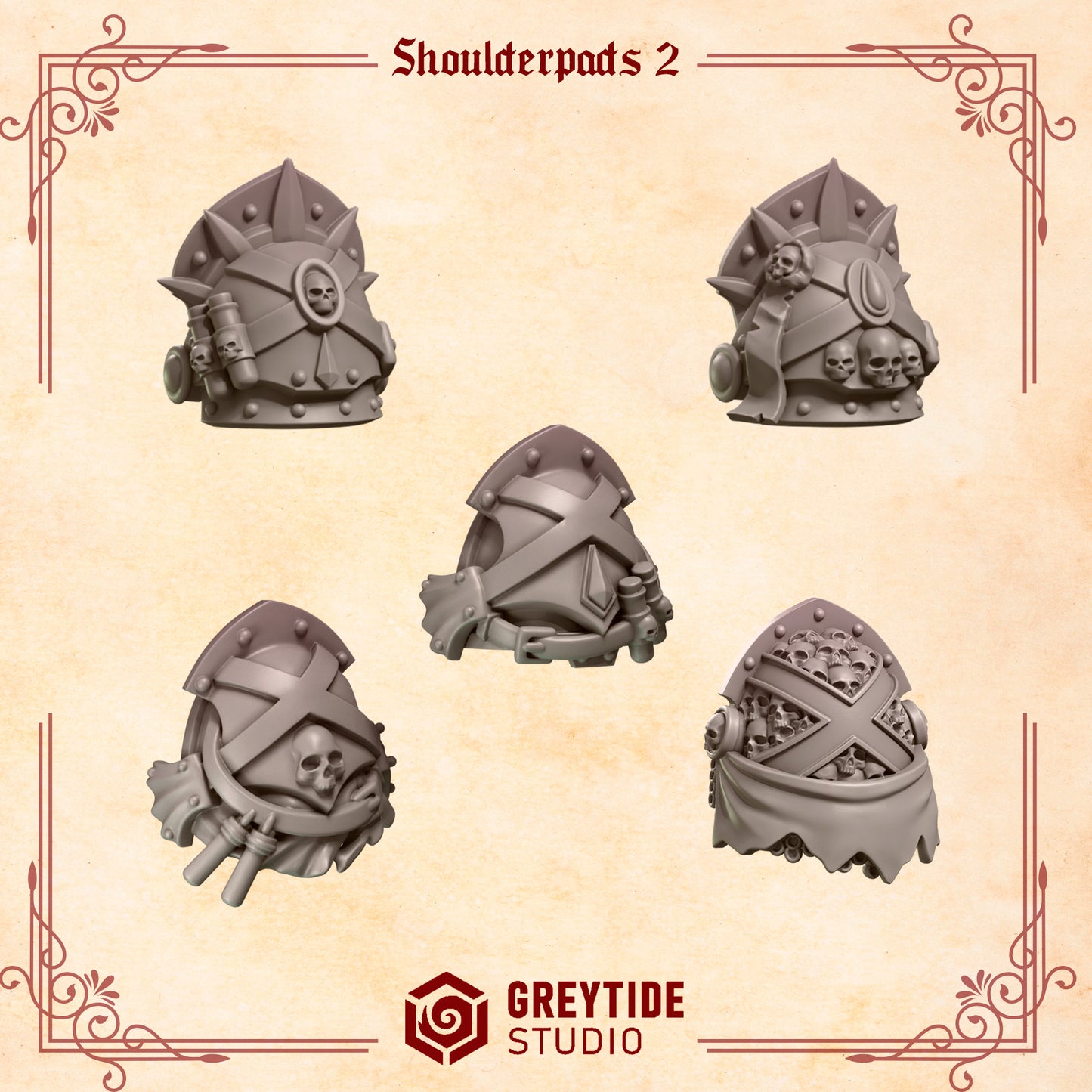Shoulders 2 Crimson Lords | (5) - Battle Brothers - Greytide - Miniatures