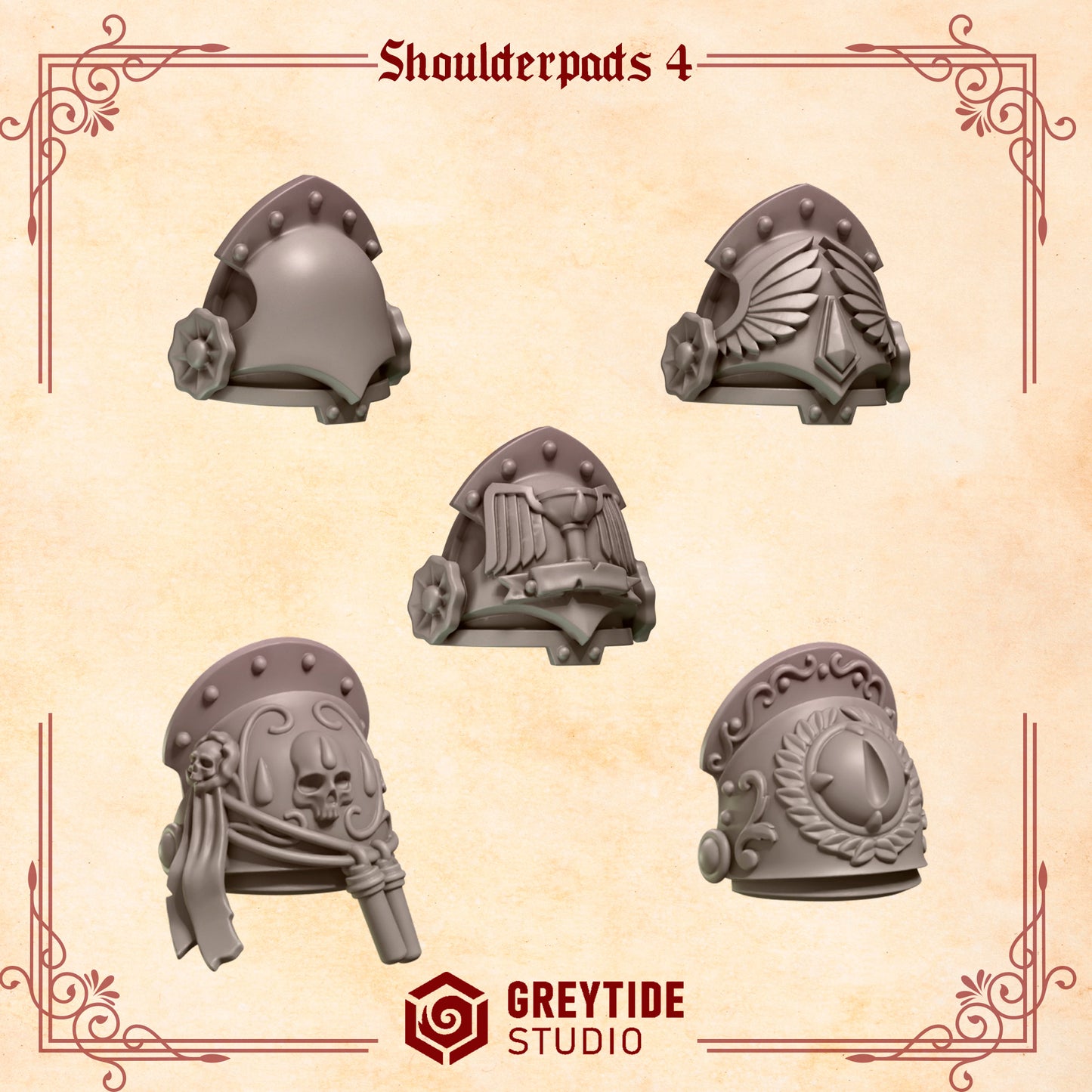 Shoulders 4 Crimson Lords | (5) - Battle Brothers - Greytide - Miniatures