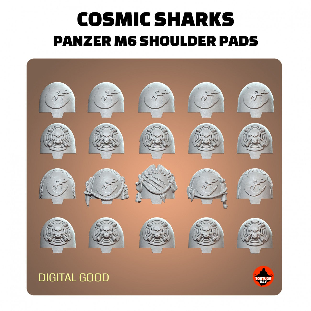 M6 Sharks Heavy Shoulder Pads | Galaxy Marines Bits (20) - Battle Brothers- Tortugabay - 3d Printed Mini Marines