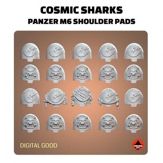M6 Sharks Heavy Shoulder Pads | Galaxy Marines Bits (20) - Battle Brothers- Tortugabay - 3d Printed Mini Marines