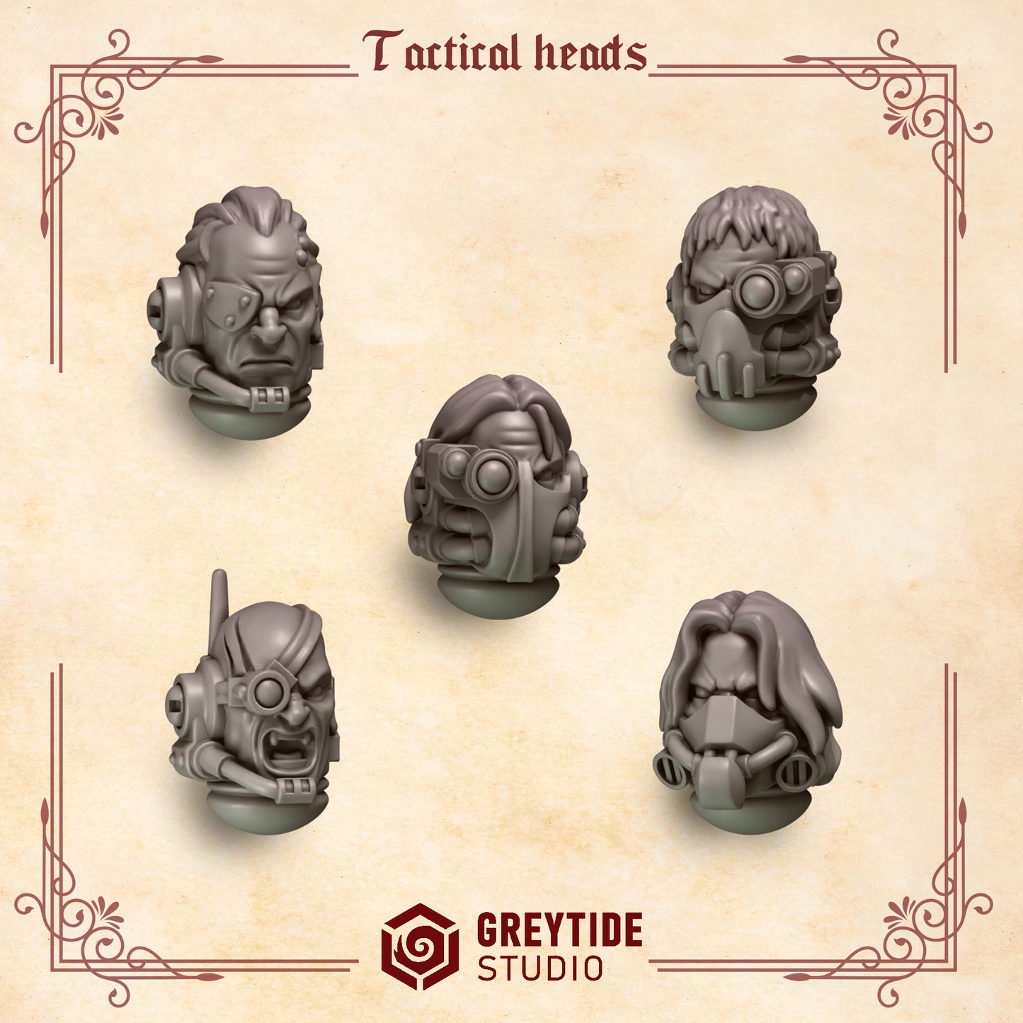 Tactical Heads Crimson Lords | (5) - Battle Brothers - Greytide - Miniatures