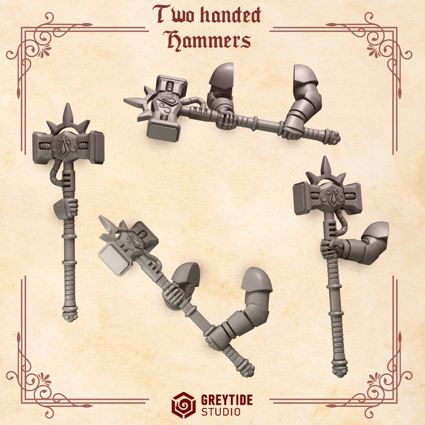 Two Handed Hammers Crimson Lords | (4) - Battle Brothers - Greytide - Miniatures