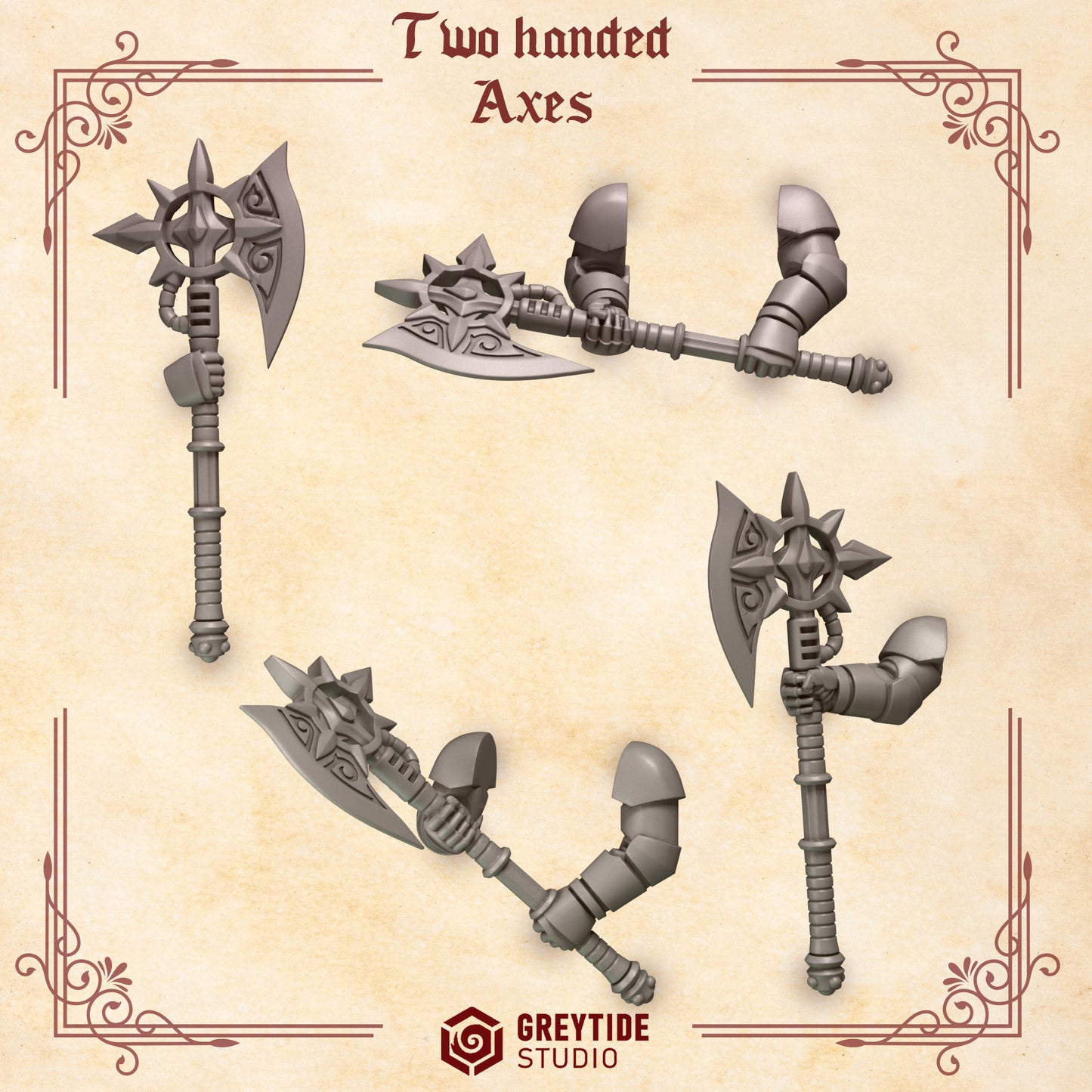 Two Handed Axes Crimson Lords | (4) - Battle Brothers - Greytide - Miniatures