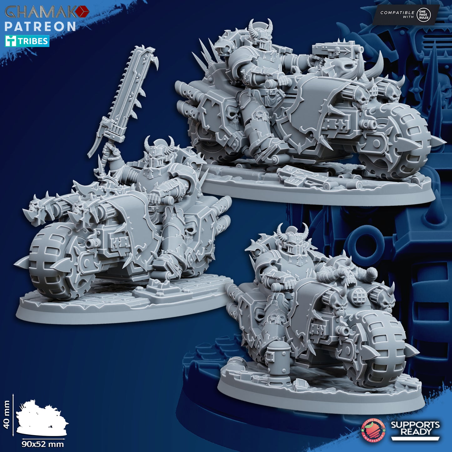 Traitor Bikes| Heretic Knights (3)  - Havoc Brothers - Ghamak - 3D Printed Mini Marines