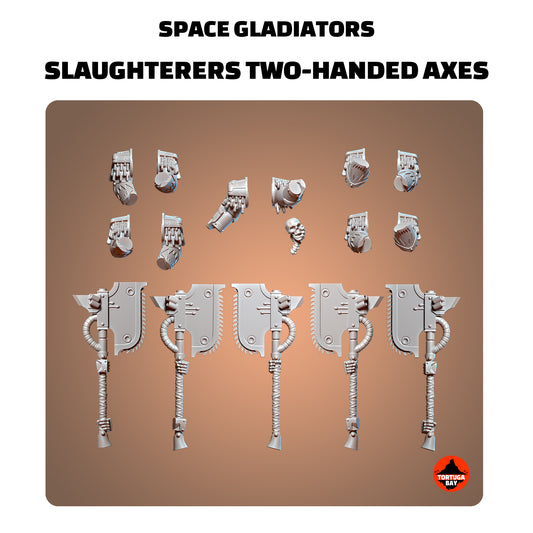 Slaughterer's Two-Handed Chain Axes | Chaos Knights Bits (5) - Havoc Brothers - Tortugabay - 3d Printed Mini Marines